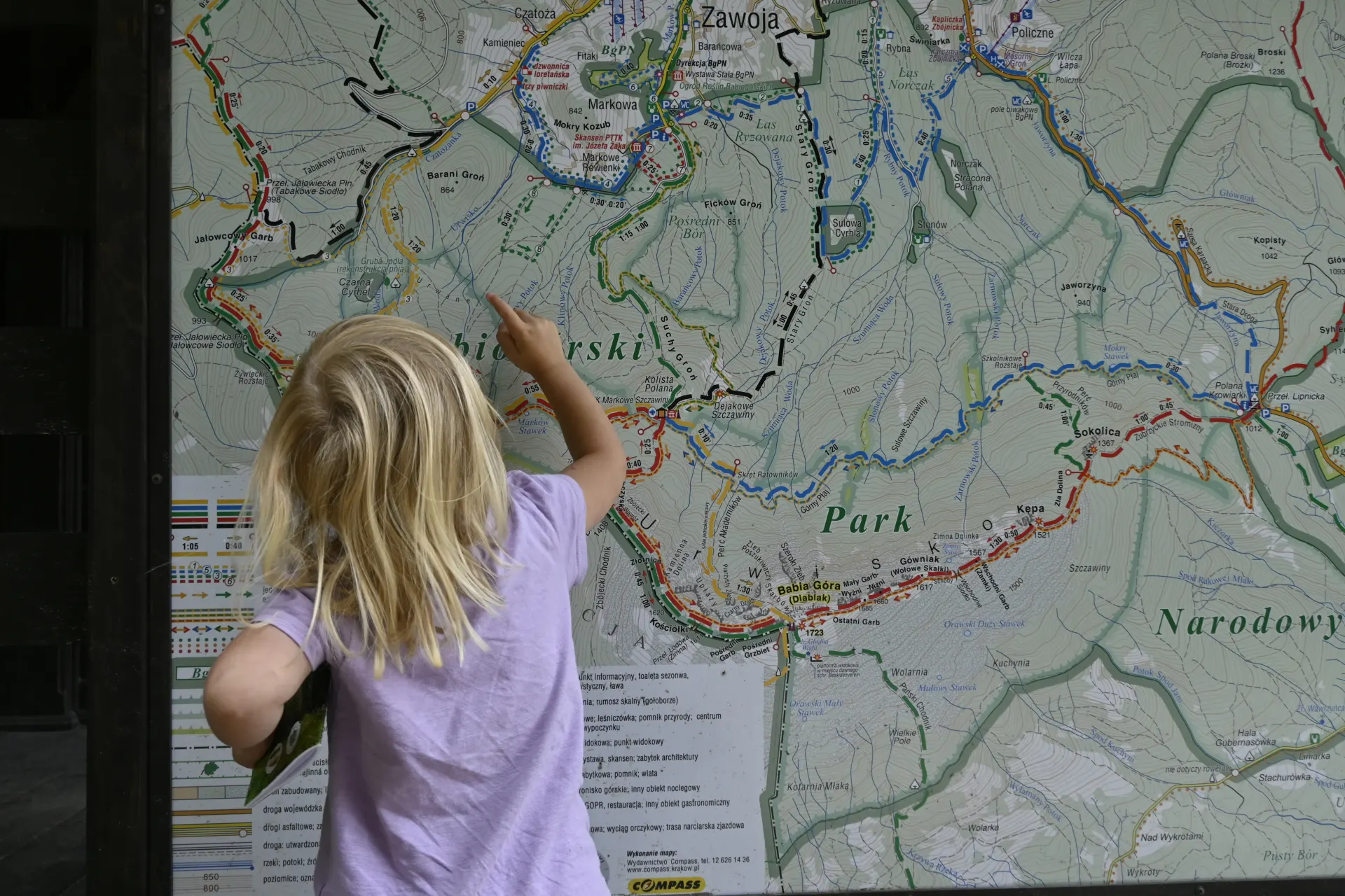 Uczeń studiuje mapę Babiogórskiego Parku Narodowego